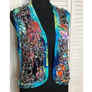 Vintage 80s 90s Chenille Art to Wear Open Textured Vest One Size USA